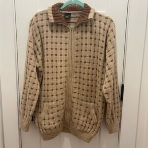 Mens Alpaca Zip Up Jacket Size XL Cream/Brown Mock Neck Long Sleeves